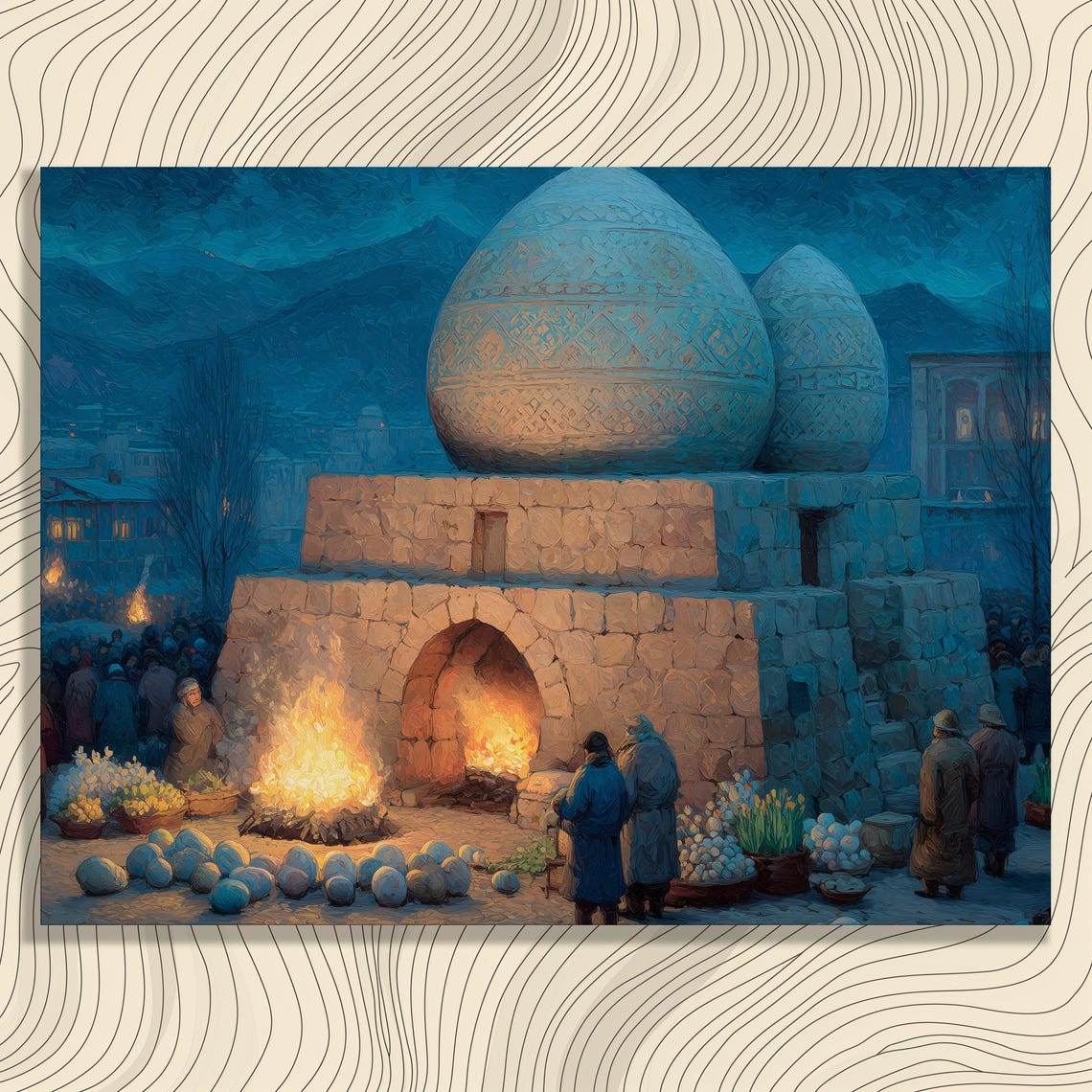 Nowruz Bonfire Village Celebration Spring Equinox Night Art Poster