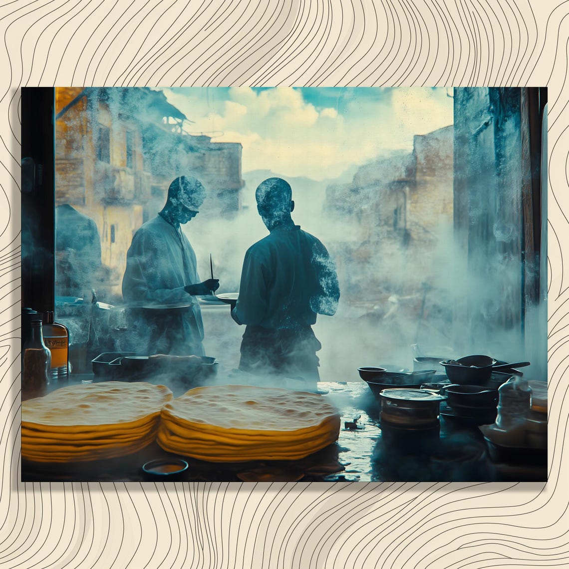 Steam Street Food Stall Flatbread Makers Old Town Market Poster