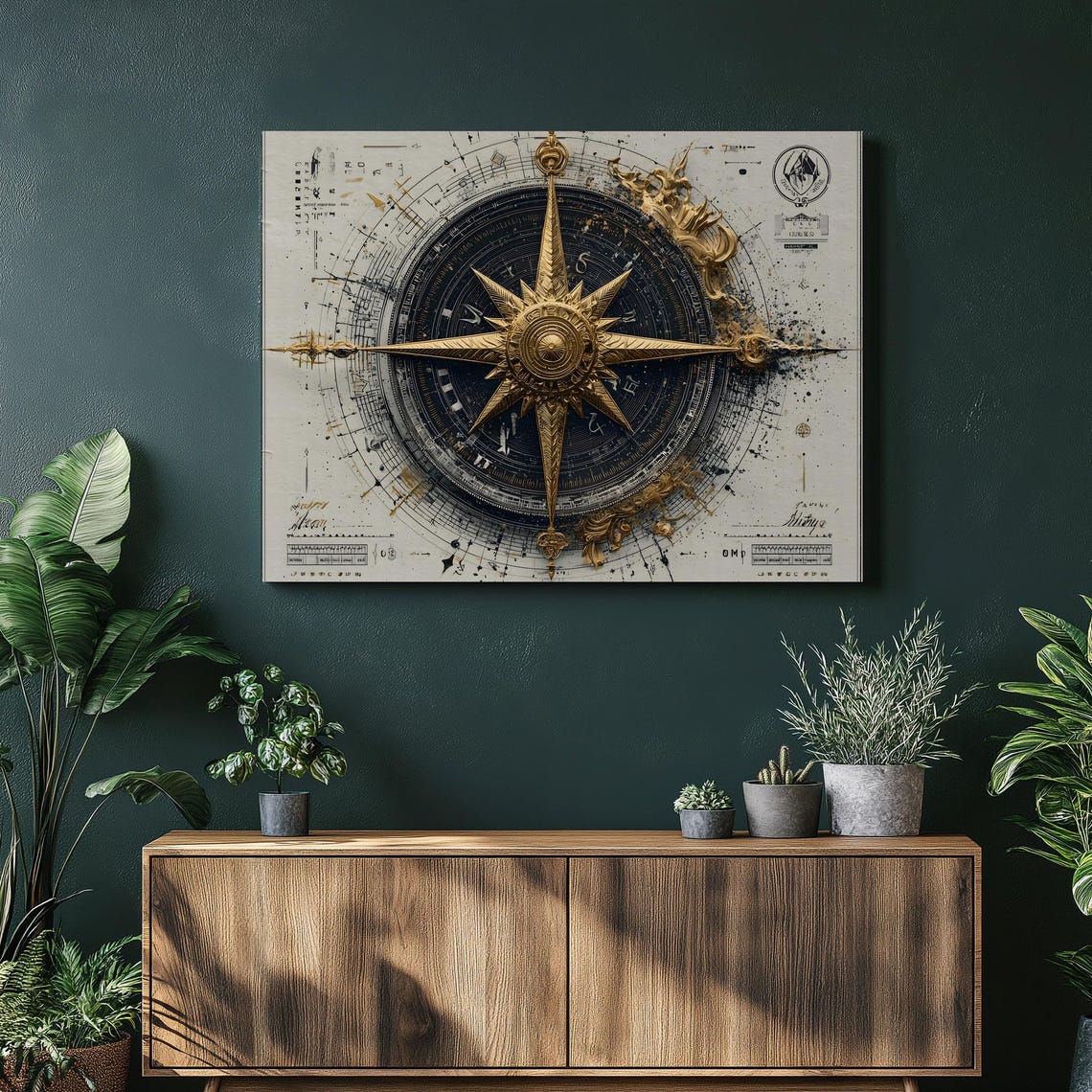 Golden Compass Rose Vintage Nautical Chart Black Gold Navigation Print
