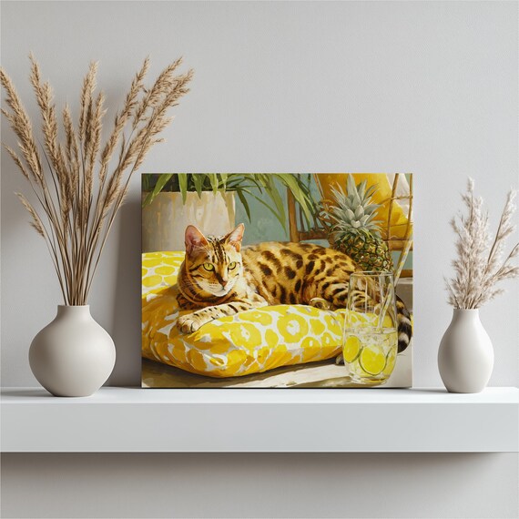 Bengal Cat Tropical Summer Lemonade And Pineapple Painting Poster