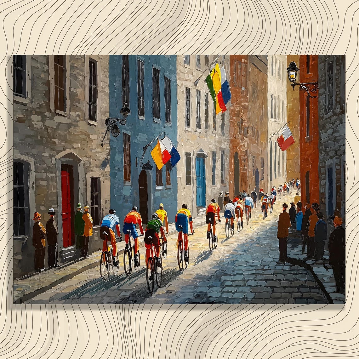 Cycling Race Peloton Cobblestone Street Oil Painting Sport Poster