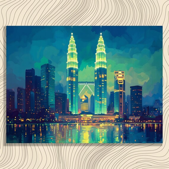 Vibrant City Night Canvas Wall Art Modern Urban Skyline Reflection Print Decor Painting Gift For Teens And Adults Enthusiasts