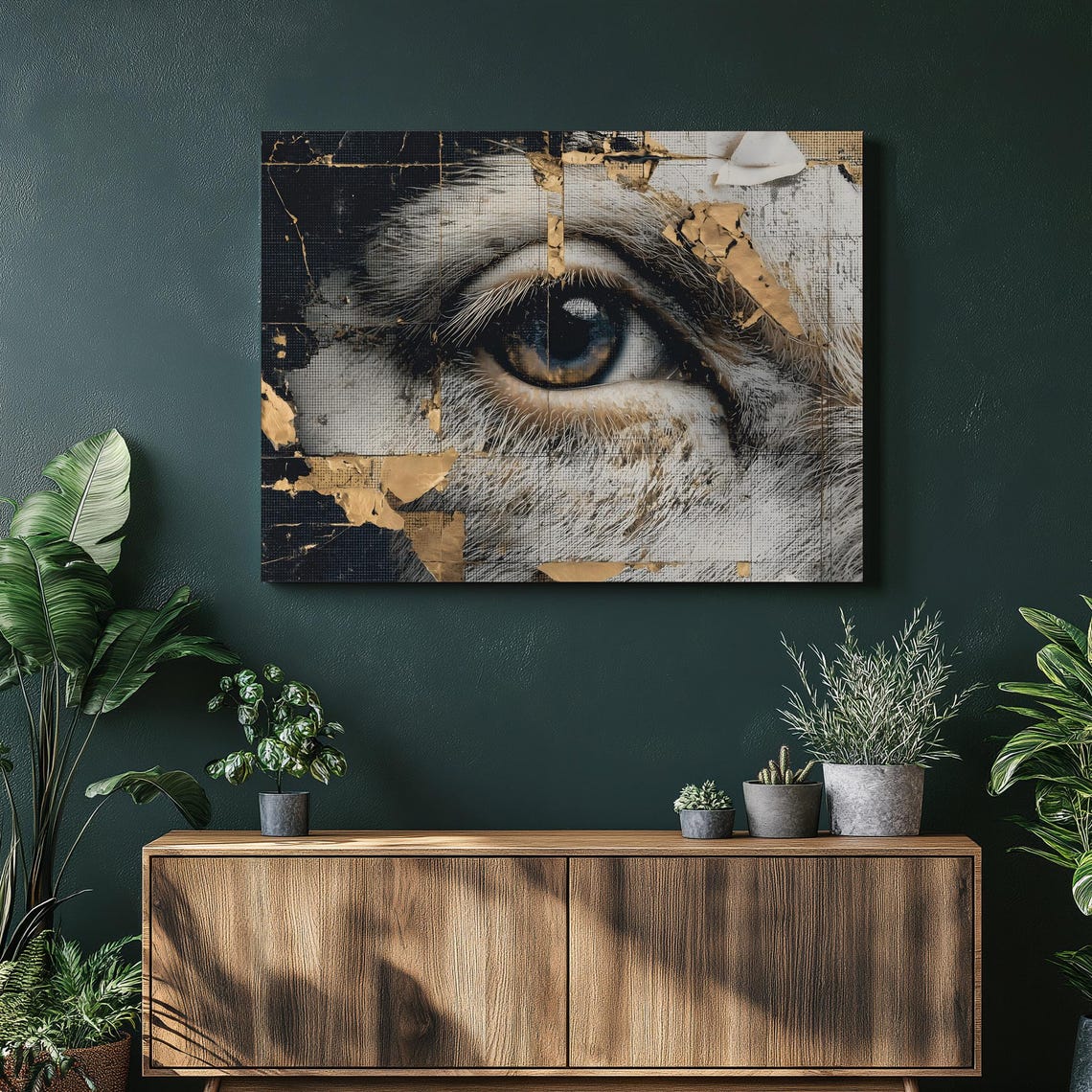 Wolf Eye Close Up with Gold Leaf Black and White Wildlife Poster
