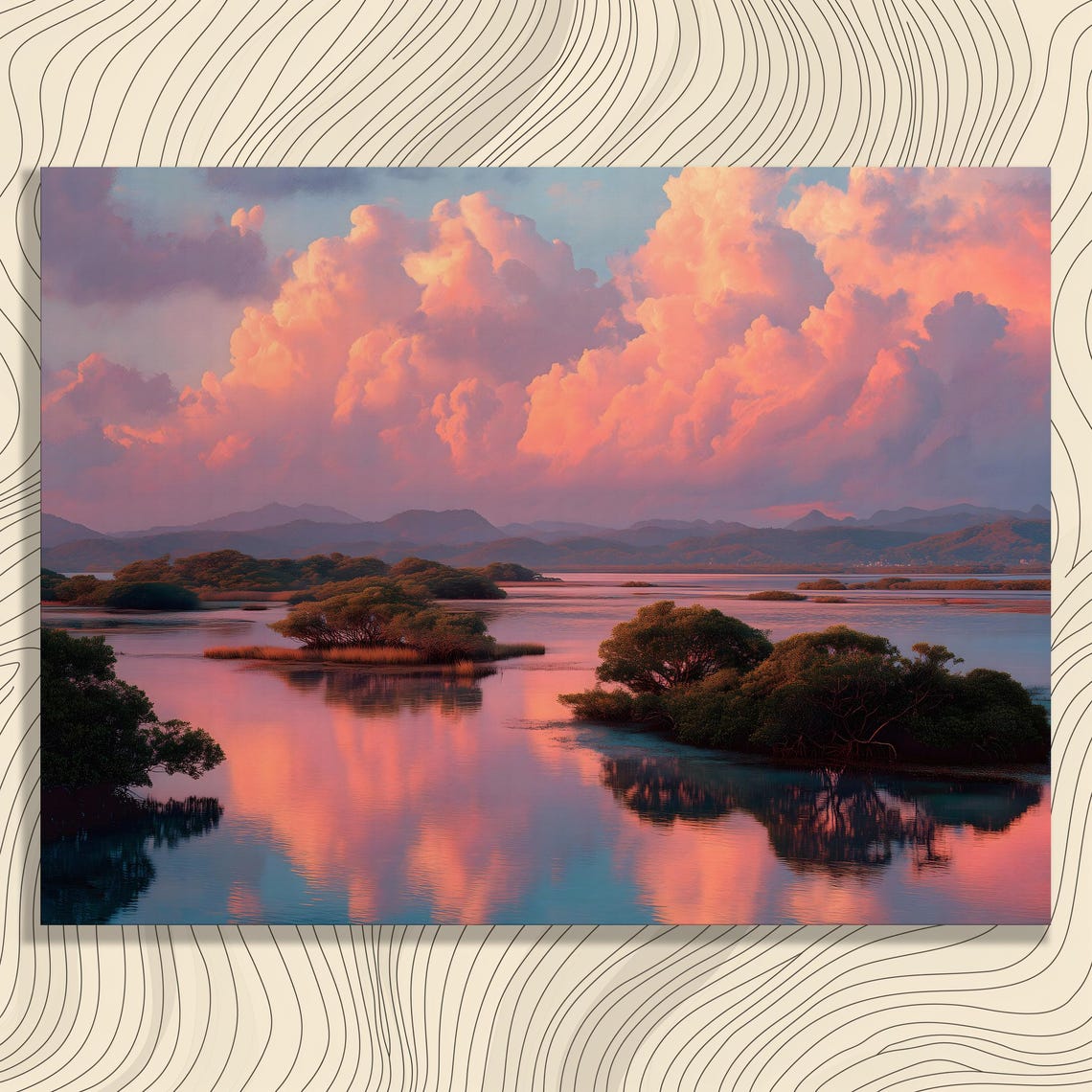 Tropical Sunset Mangrove Lagoon Canvas Wall Art Pink Sky Reflection