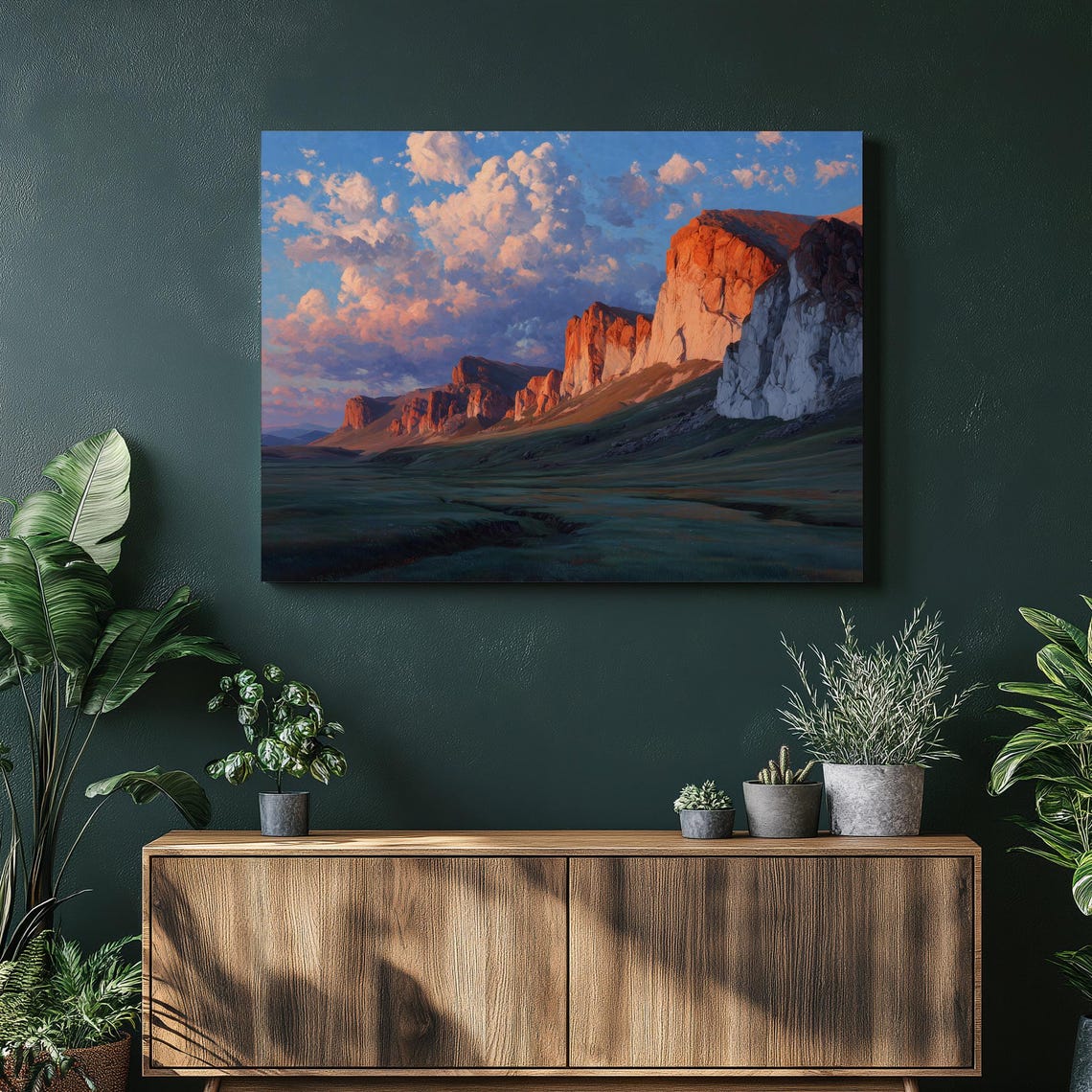 Sunset Mountain Valley Landscape Dramatic Clouds Nature Poster