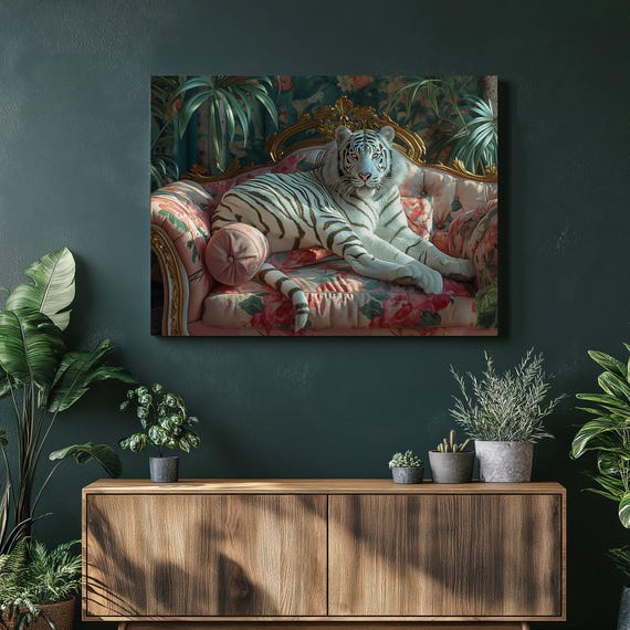 White Tiger Canvas Wall Art Majestic Wildlife Painting Decor Exotic Animal Artwork Natureinspired Home Design Premium Print Vibrant