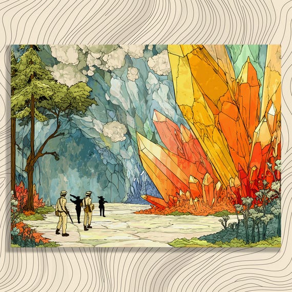 Crystal Cave Canvas Wall Art Surreal Fantasy Landscape Wild Adventure Colorful Cavern Exploration Print For Adults Teens
