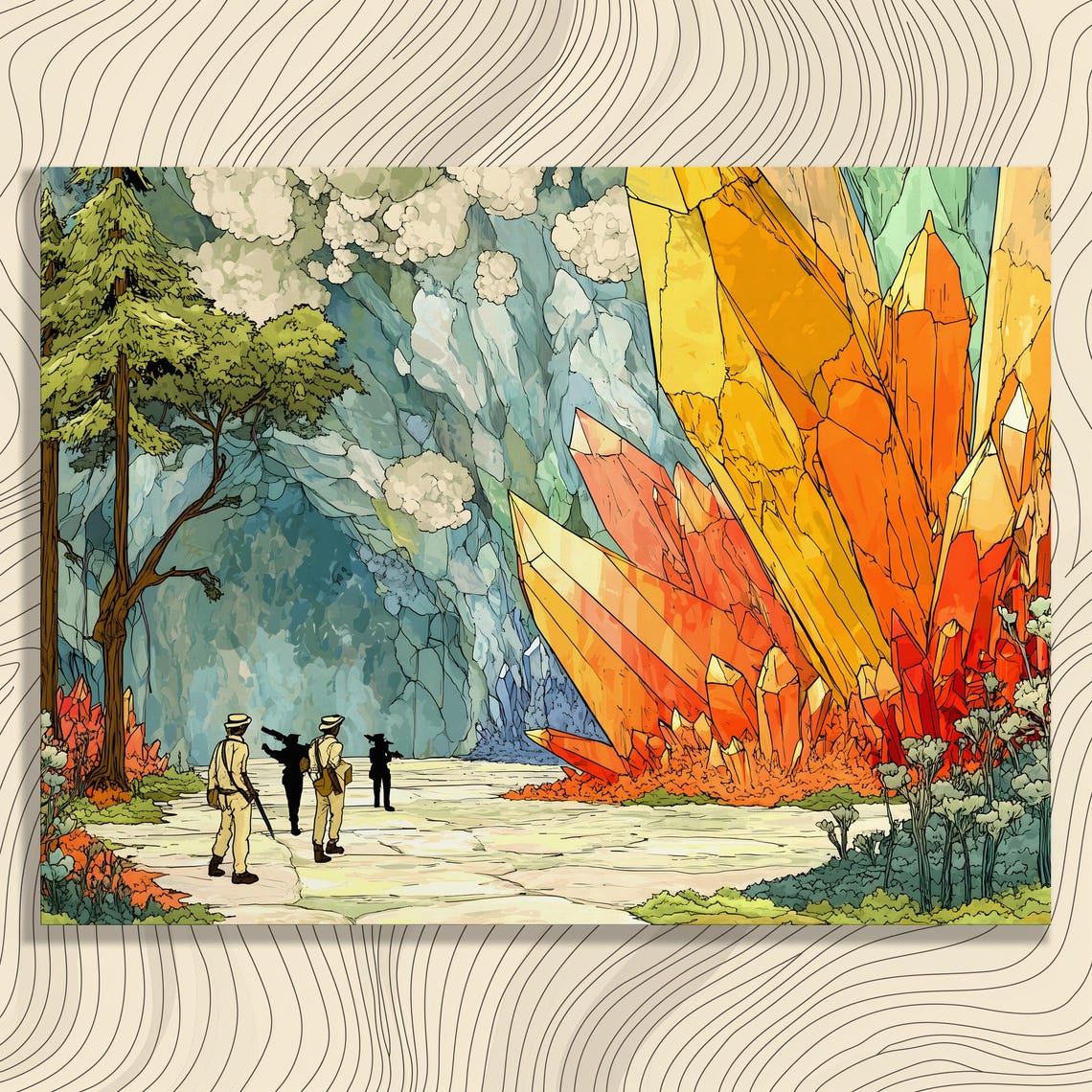 Crystal Cave Canvas Wall Art Surreal Fantasy Landscape Wild Adventure Colorful Cavern Exploration Print For Adults Teens