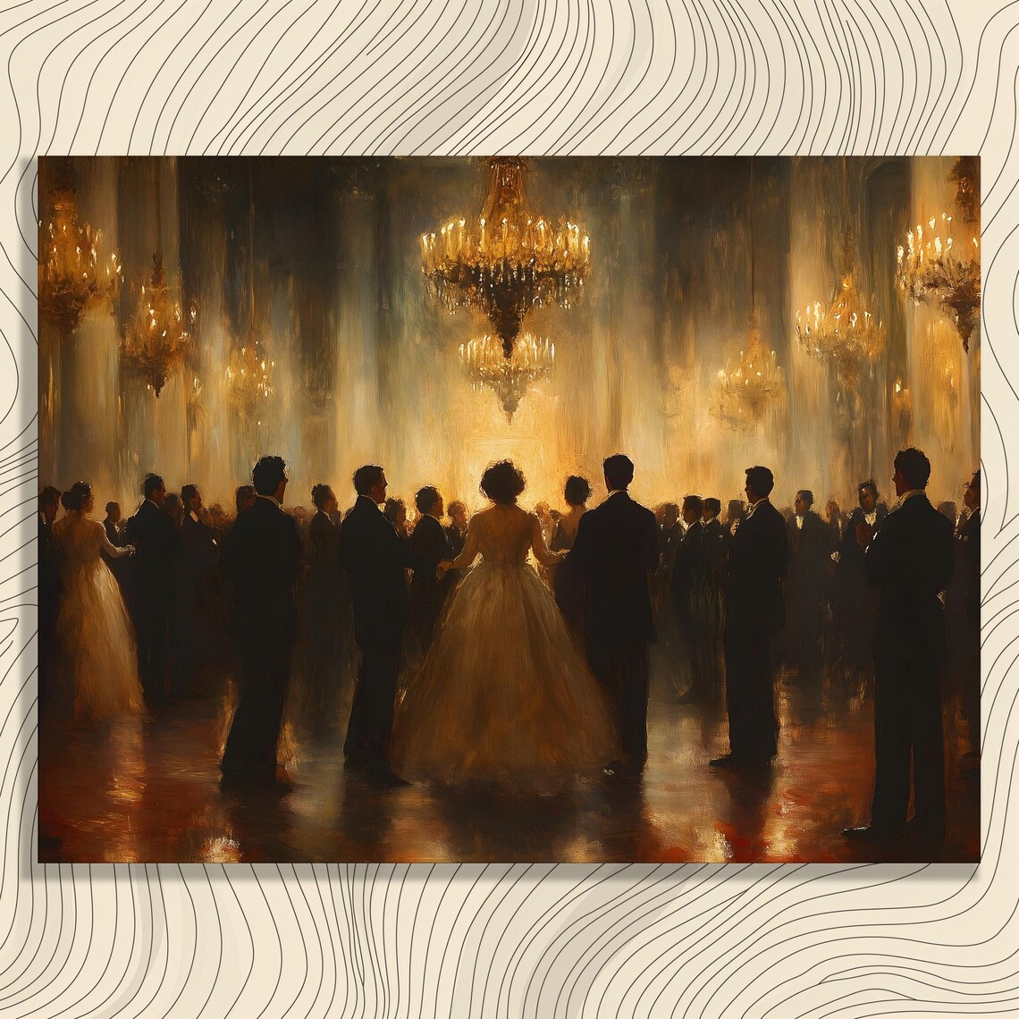Elegant Victorian Ballroom Dance Gold Chandeliers Oil Painting Poster