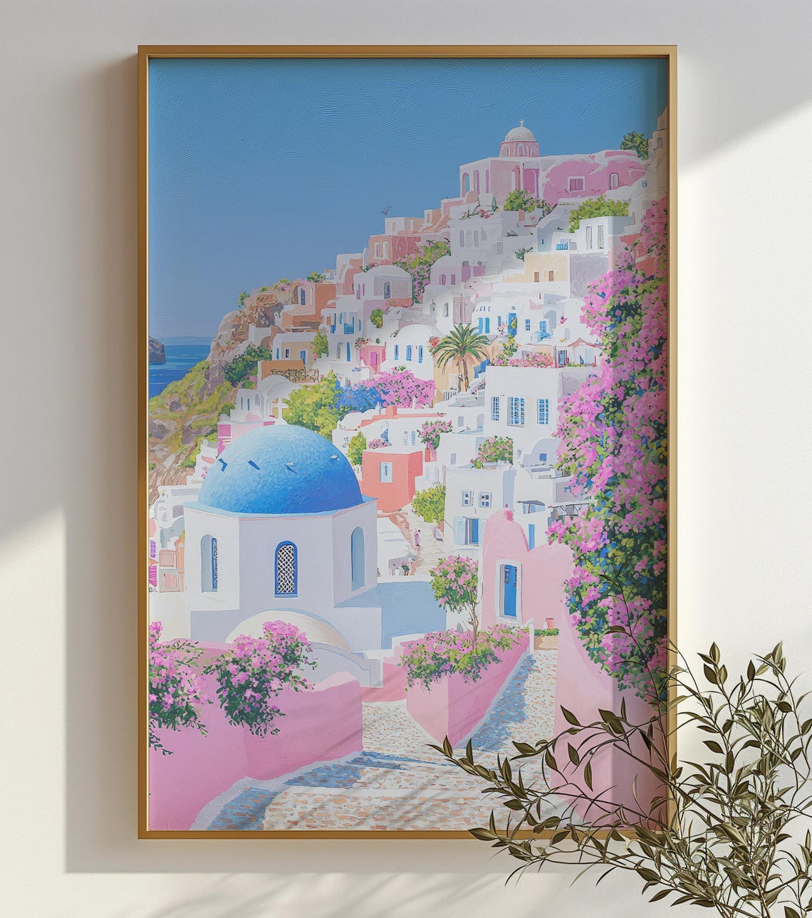 Santorini Greece Whitewashed Village Blue Domes Summer Art Poster - Image 2