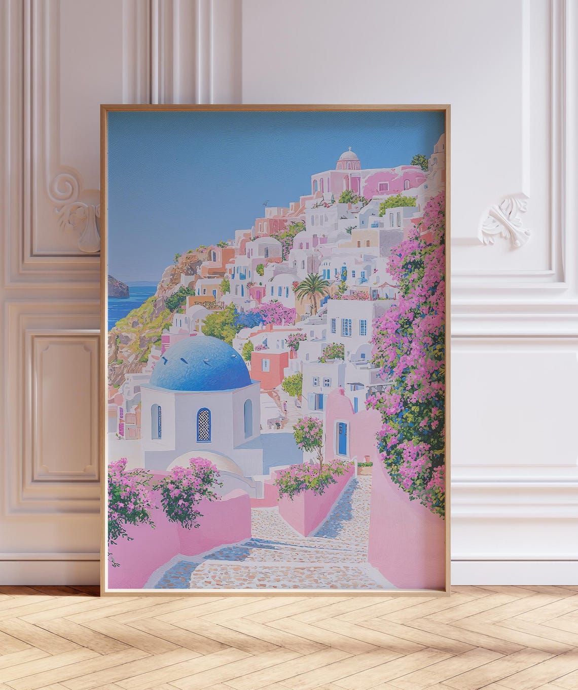 Santorini Greece Whitewashed Village Blue Domes Summer Art Poster