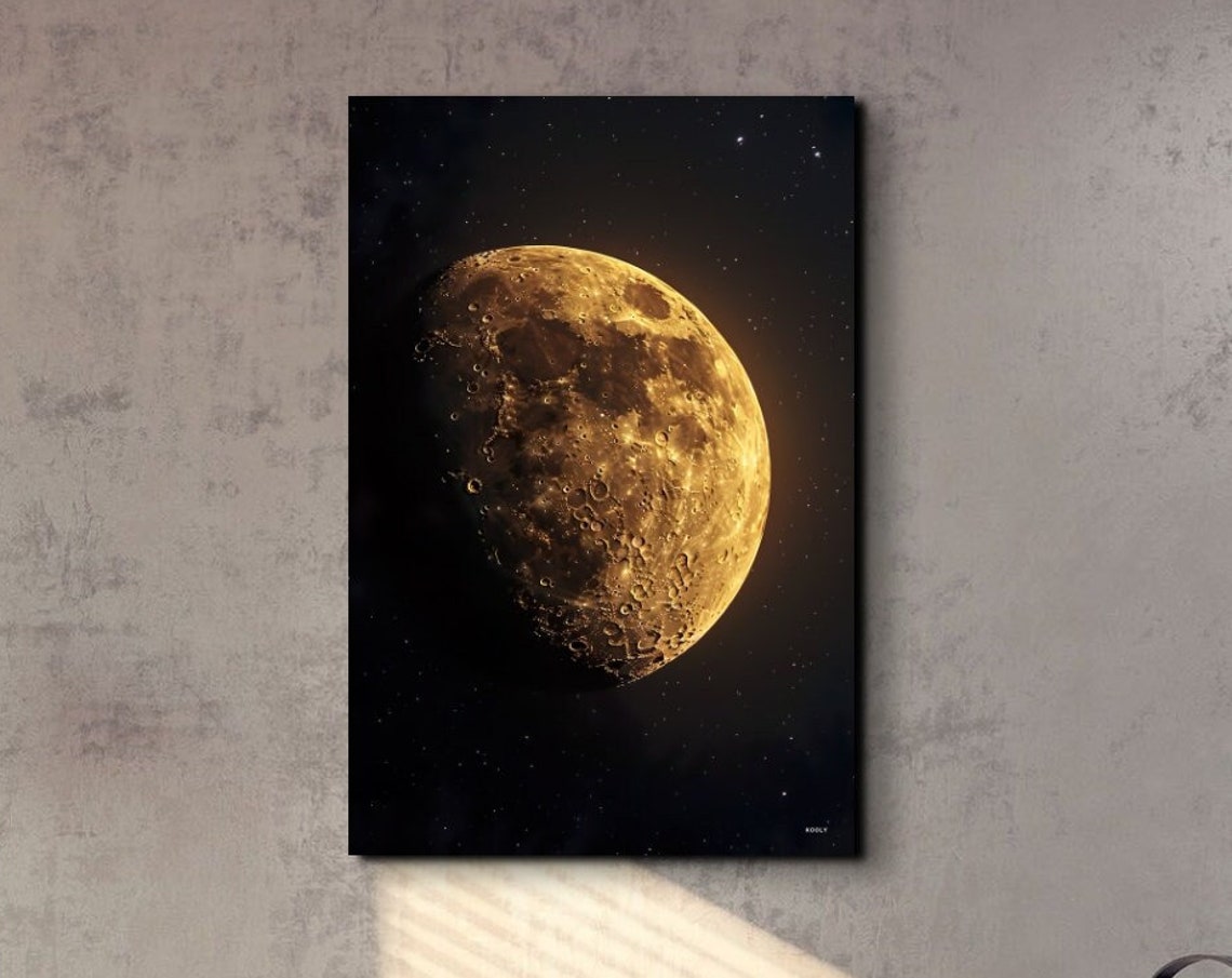 Golden Full Moon Close Up Starry Night Sky Celestial Lunar Poster