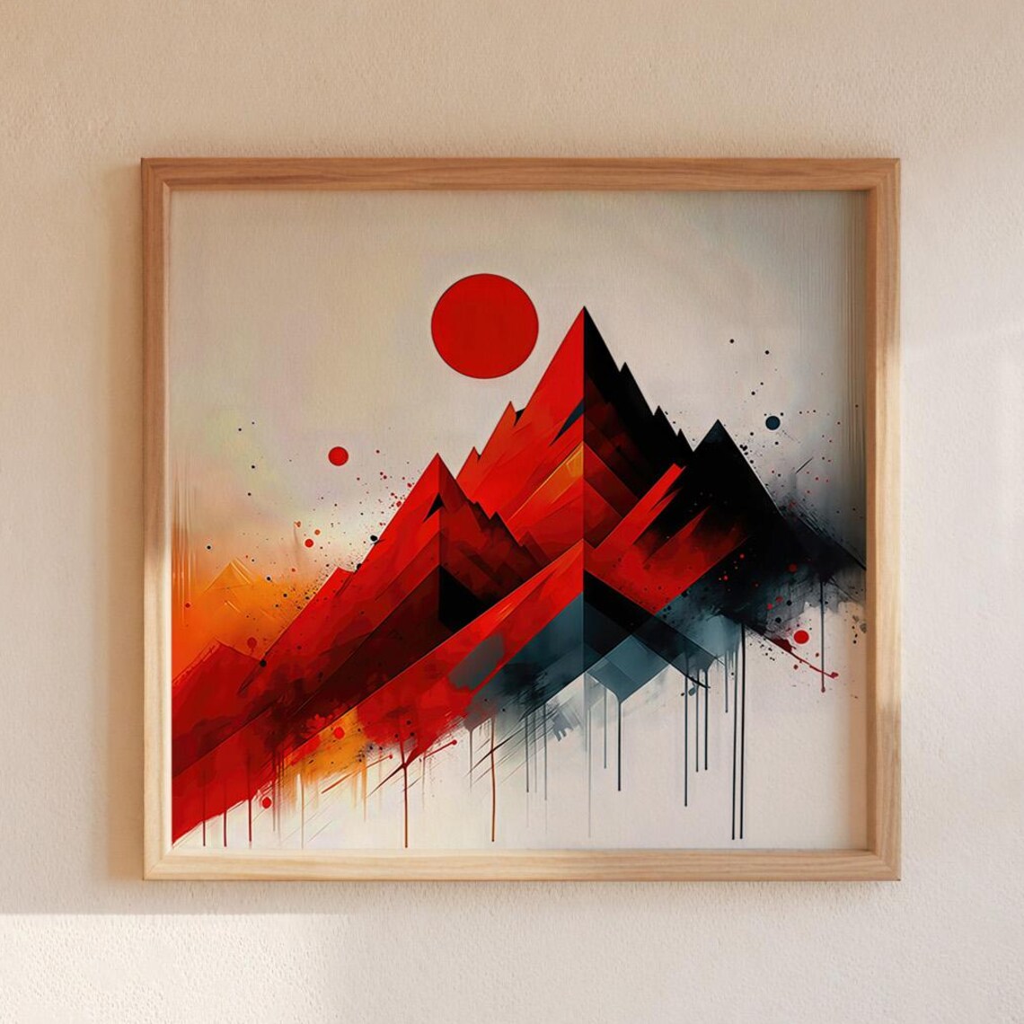 Abstract Red Mountain Geometric Landscape Art Print