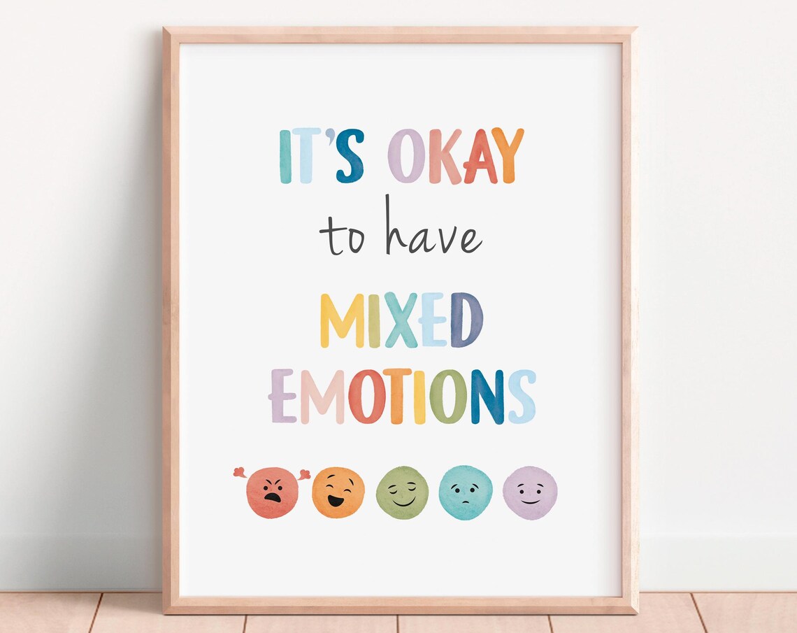 It Is Okay To Have Mixed Emotions Watercolor Faces Feelings Poster - Image 6
