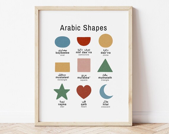 Arabic Shapes Educational Poster Kids Learning Chart Classroom Nursery Decor
