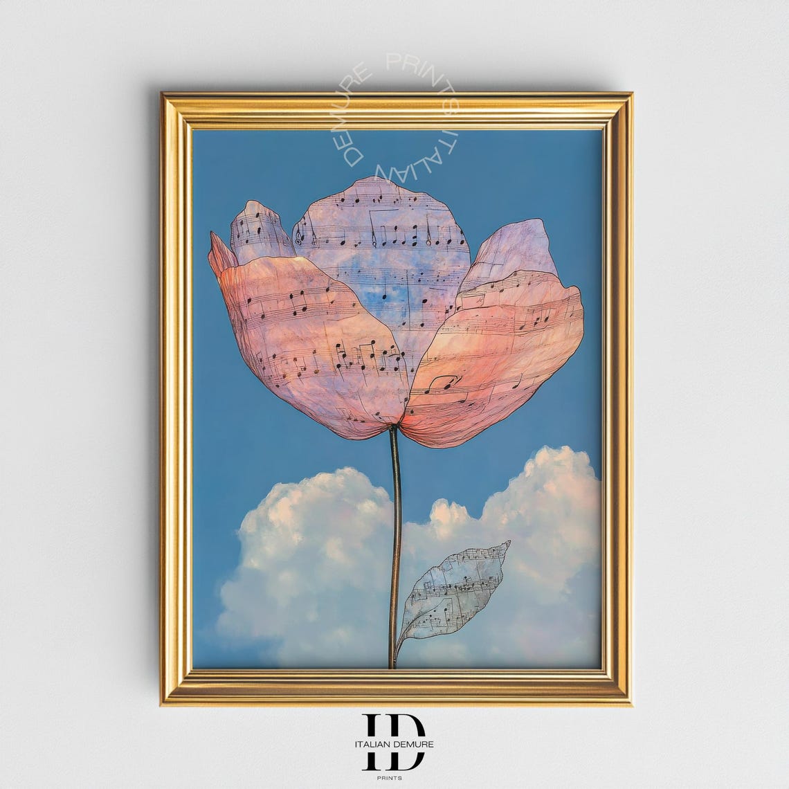 Musical Flower Tulip With Sheet Music Dreamy Blue Sky Art Print