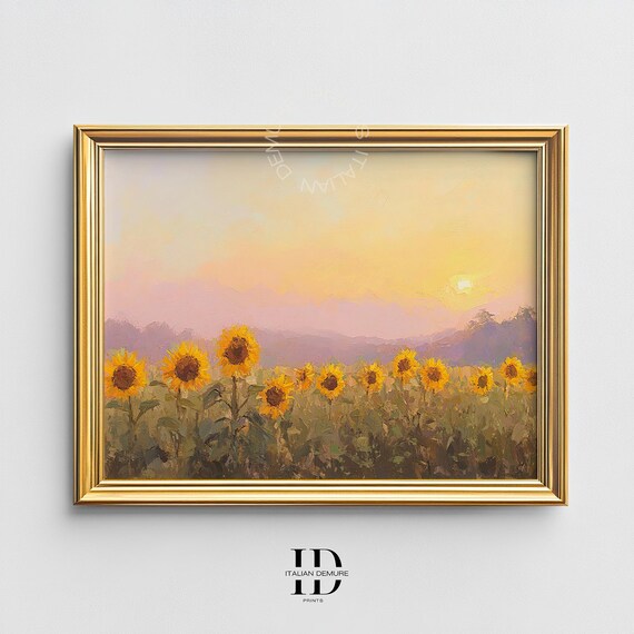 Sunflower Field Sunset Glow Impressionist Oil Painting Poster