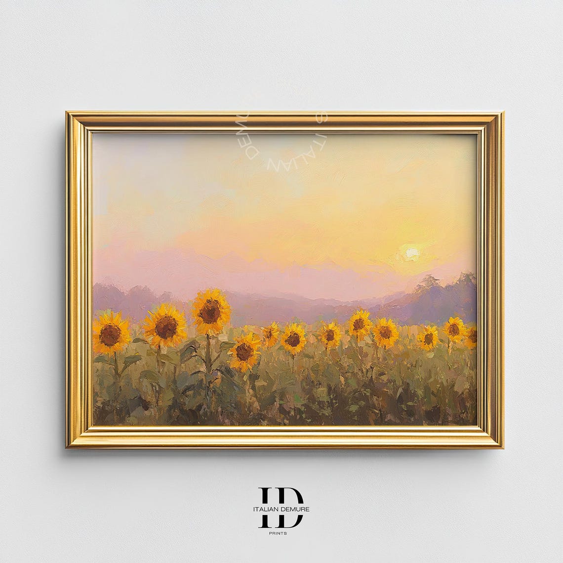 Sunflower Field Sunset Glow Impressionist Oil Painting Poster
