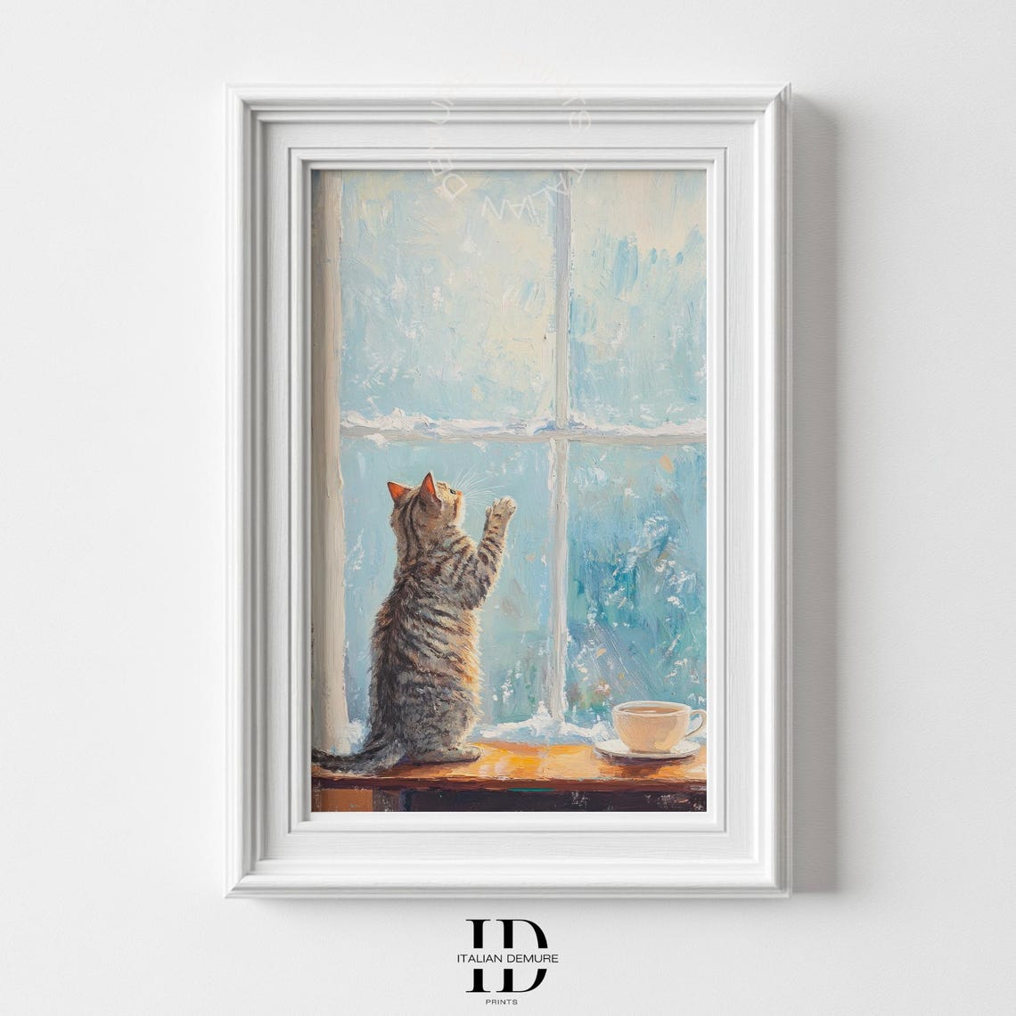 Tabby Kitten At Snowy Window Winter Cozy Cat Gift Decor Poster