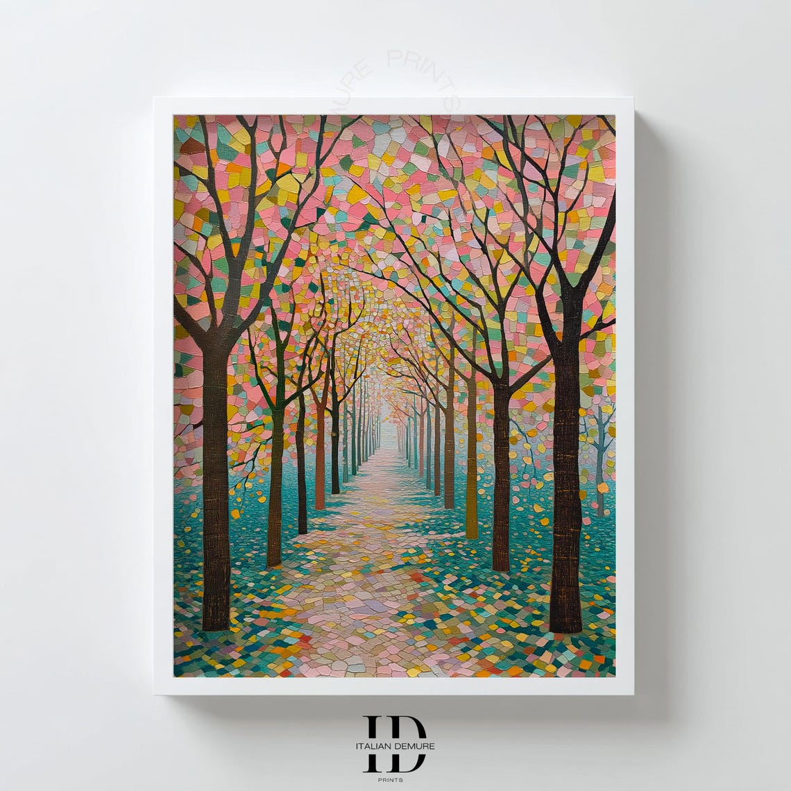 Pastel Mosaic Tree Avenue Colorful Abstract Forest Walkway Art Poster
