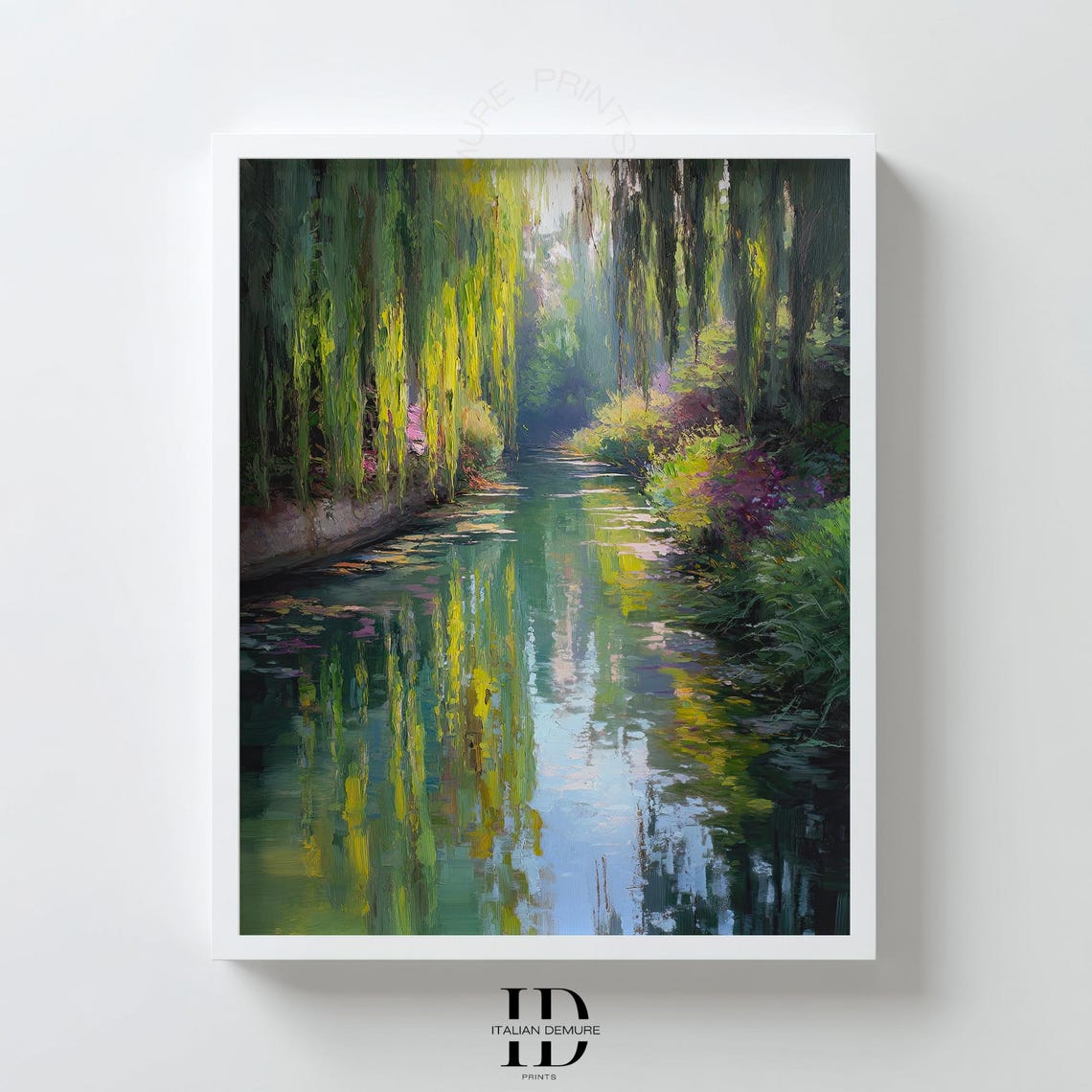 Weeping Willows Over a Tranquil Pond Impressionist Landscape Print