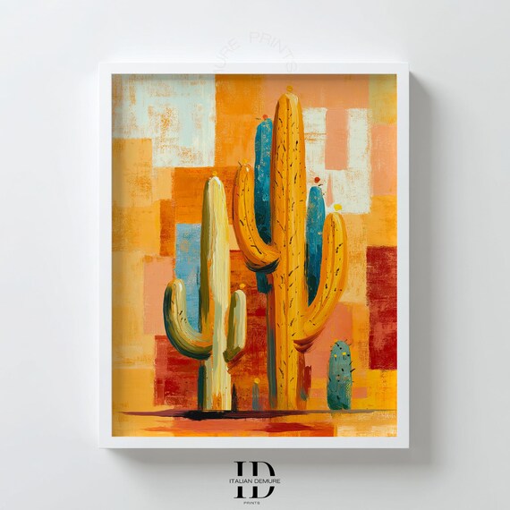 Colorful Saguaro Cactus Modern Southwestern Boho Desert Art Poster