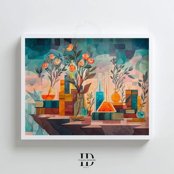 Colorful Science Art Print Geometric Botanical Wall Abstract Chemistry Decor Modern Still Life Flowers Poster