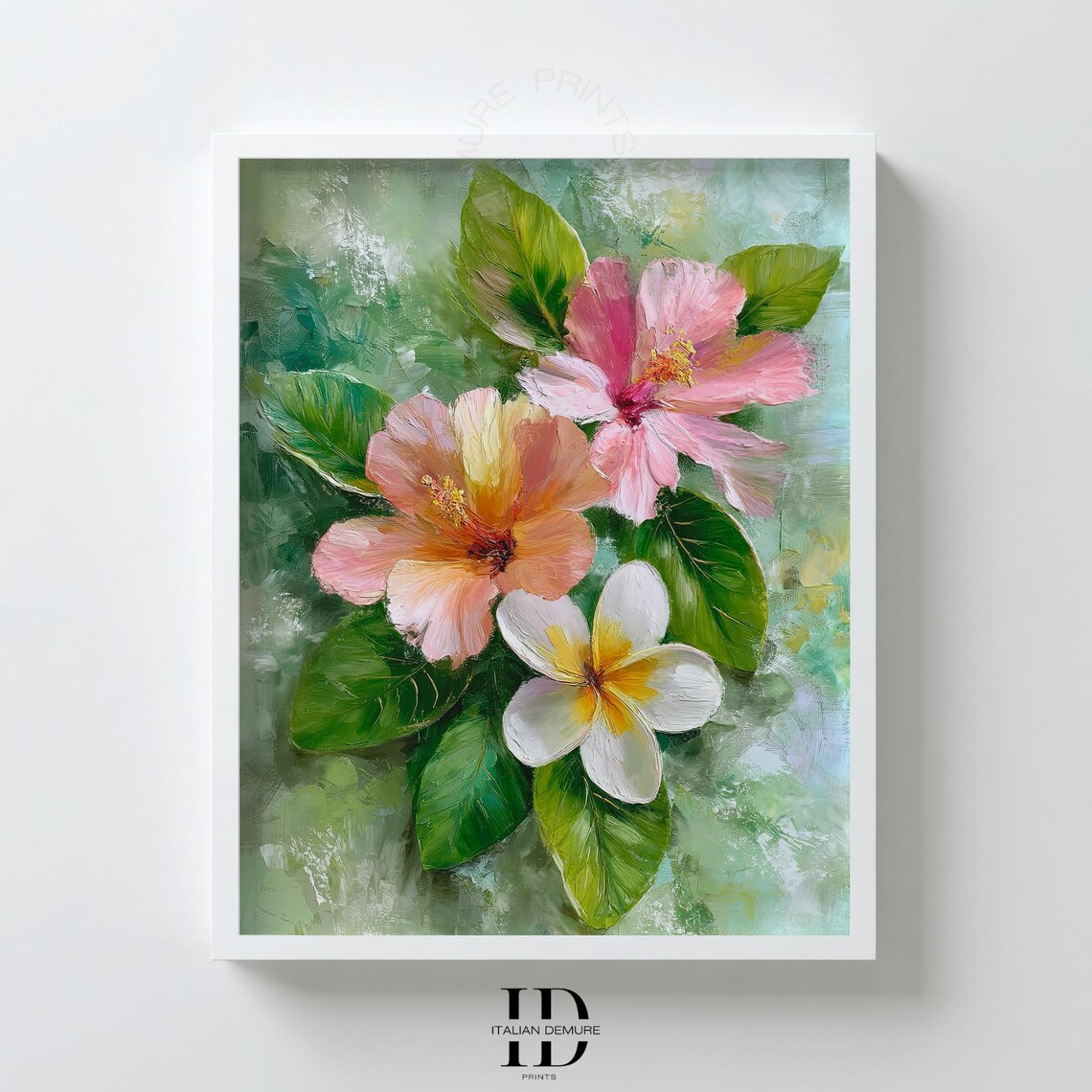 Tropical Hibiscus And Plumeria Floral Oil Painting Botanical Wall Art