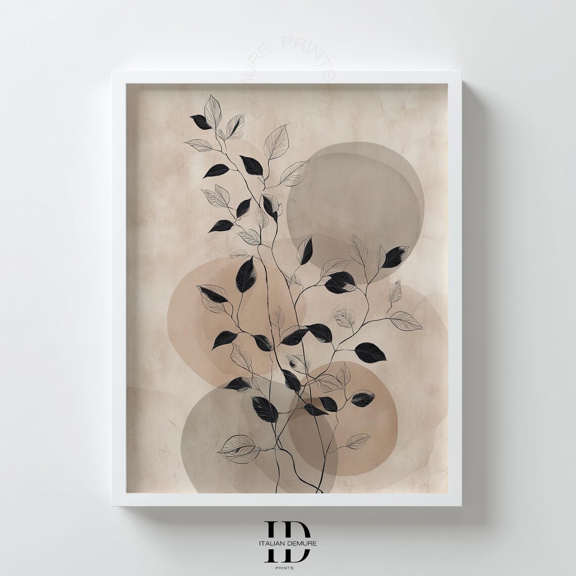 Beige Minimal Leaf Line Art Botanical Branch Poster for Bedroom