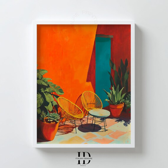 Sunlit Mexican Courtyard Terracotta Patio With Acapulco Chairs Poster