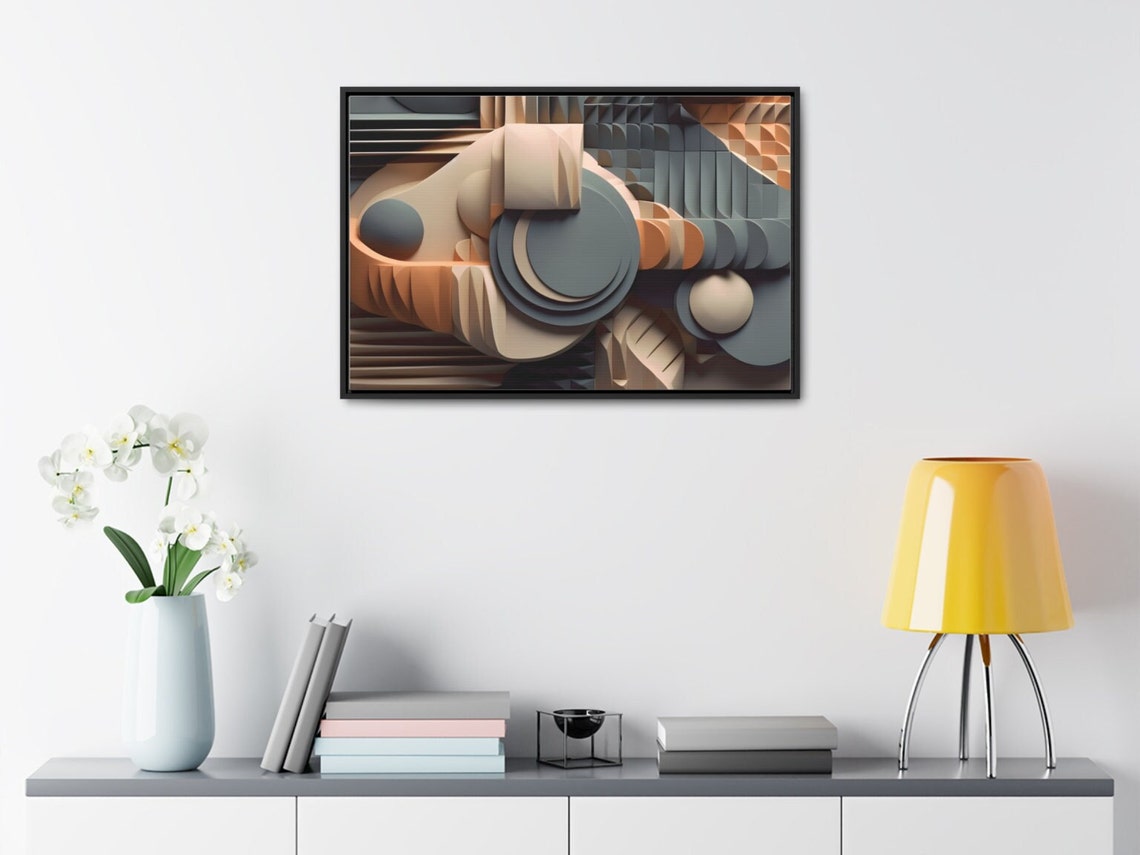 Layered Curves Circles 3D Abstract Beige Gray Modern Art Poster