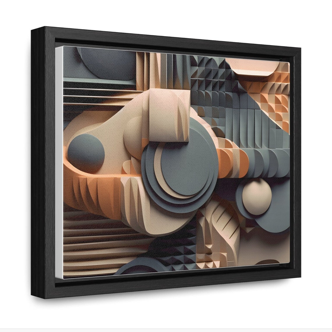 Layered Curves Circles 3D Abstract Beige Gray Modern Art Poster - Image 2