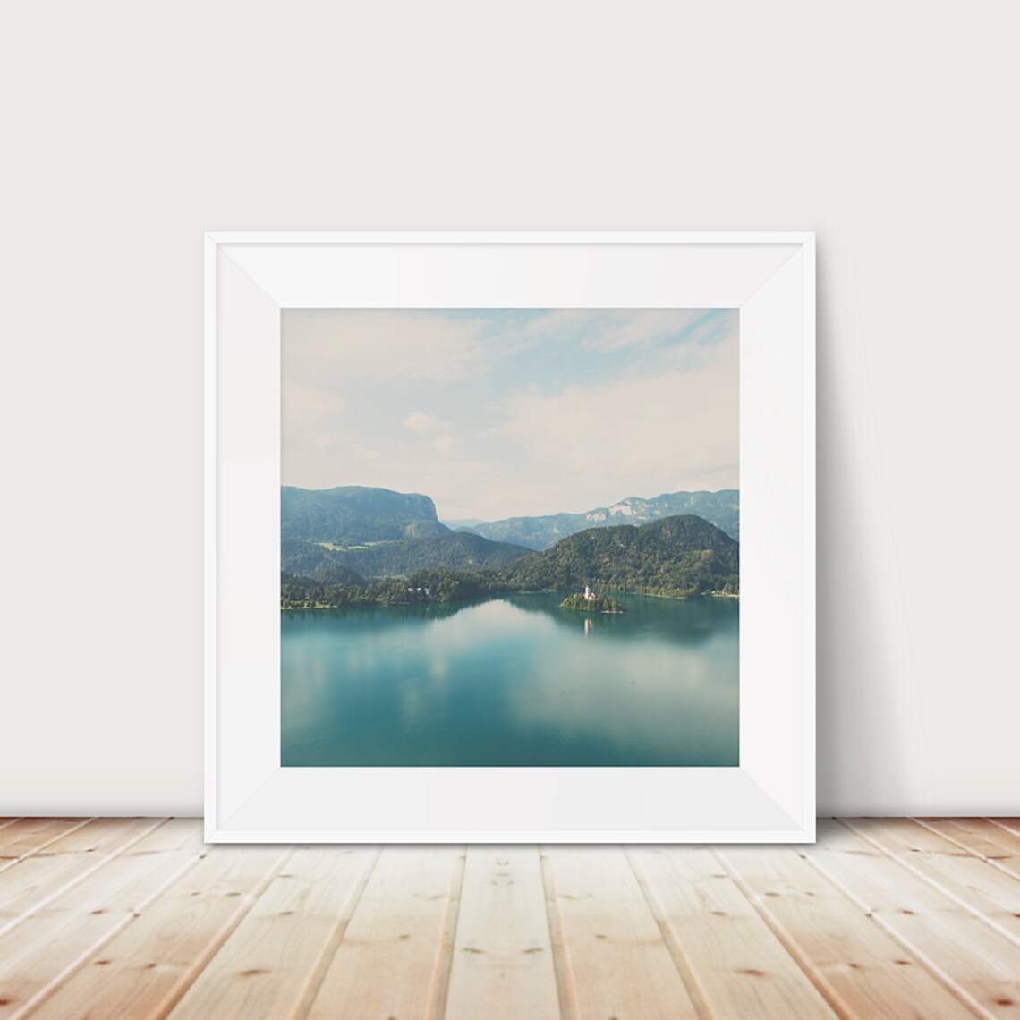 Lake Bled, Slovenia Travel Poster, Julian Alps Church
