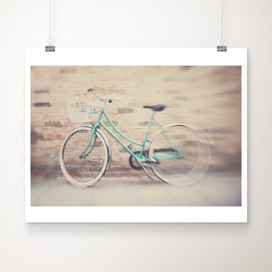 Mint Green Bicycle Against Brick Wall Cambridge England Photo Print