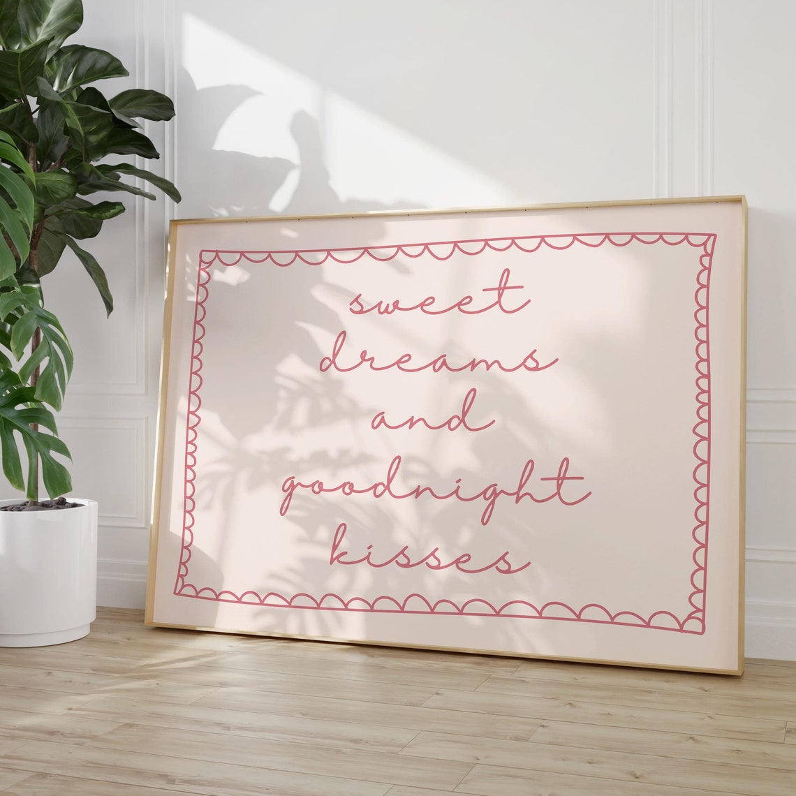 Sweet Dreams And Goodnight Kisses Print Retro Pink Poster Preppy Positive Art Print Above Bed Print Bedroom Art Dorm Decor Apartment Art