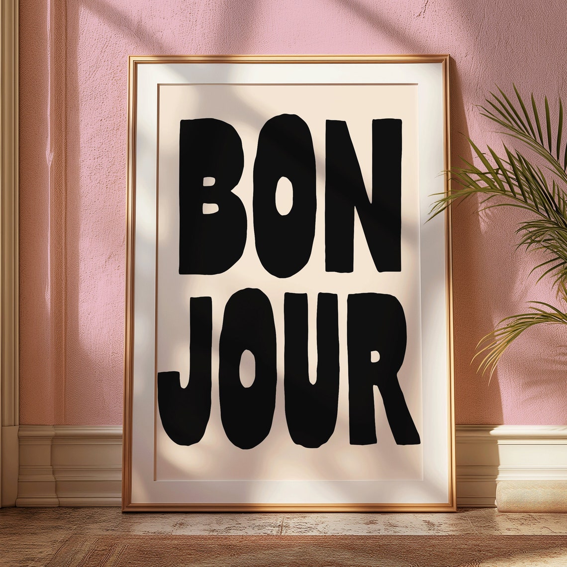 Bon Jour Bold Black Bubble Letter Neutral French Typography Poster