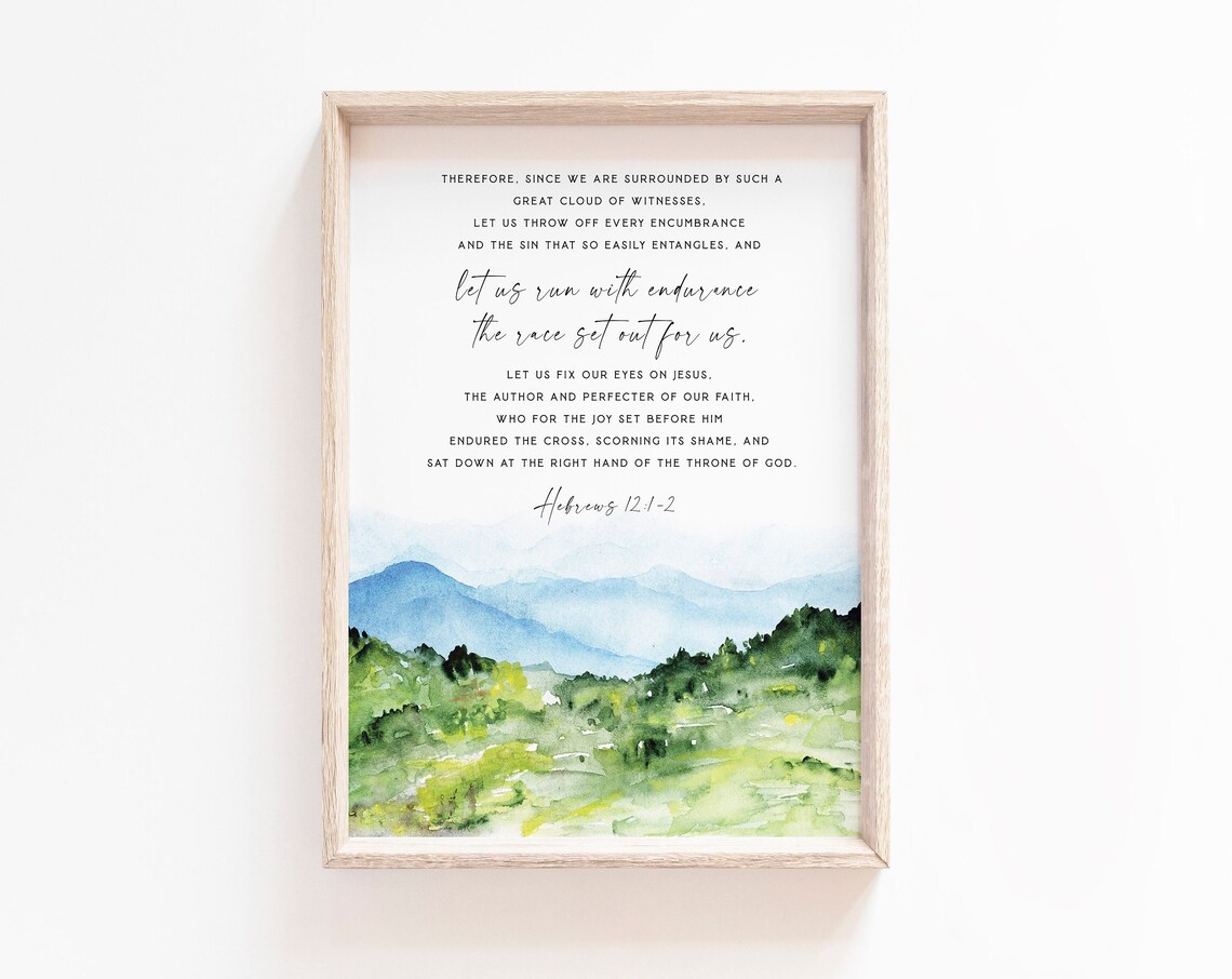 Hebrews 12:1 Watercolor Bible Verse Art Print