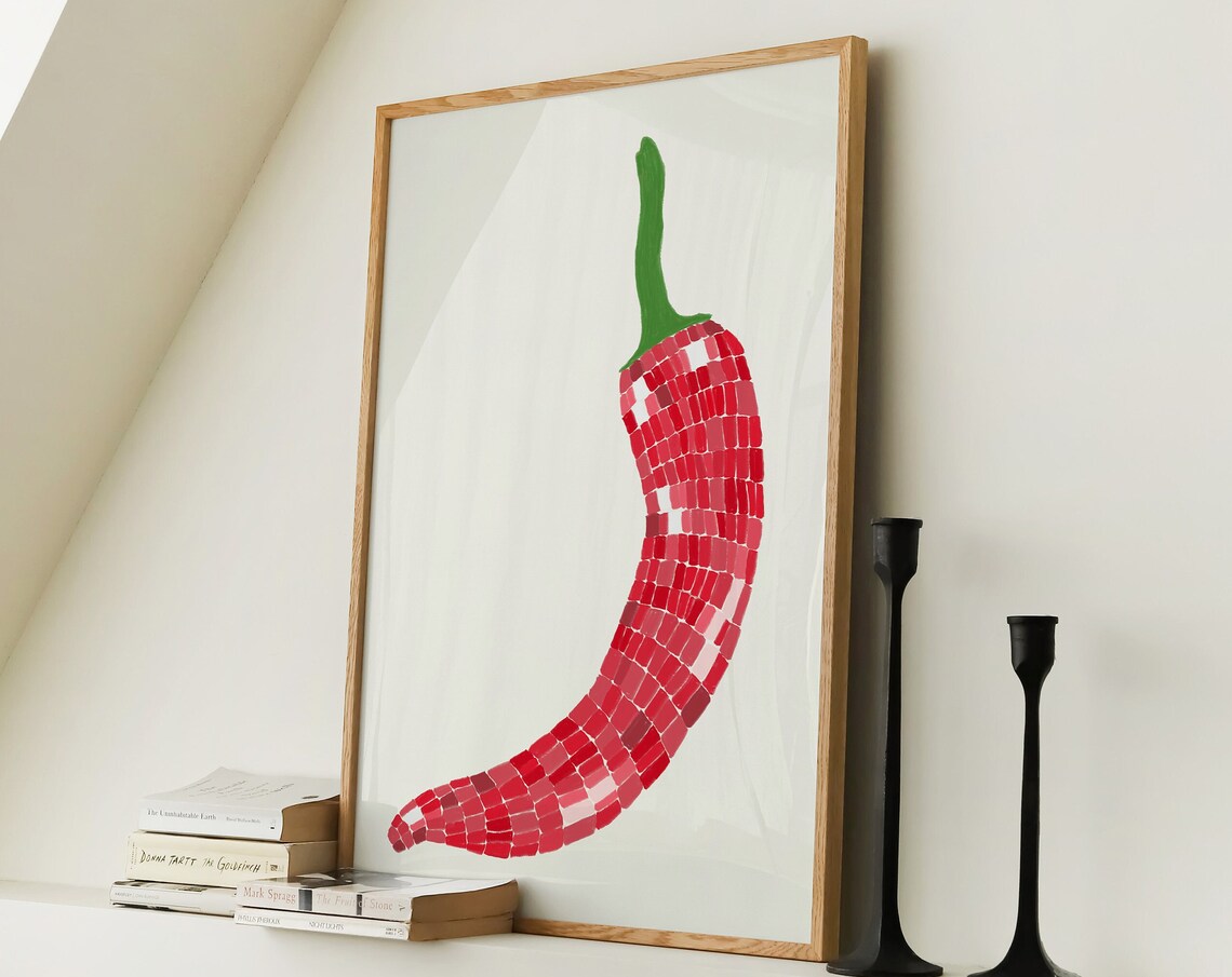 Disco Ball Chilli Retro Food Illustration Art Print - Image 4