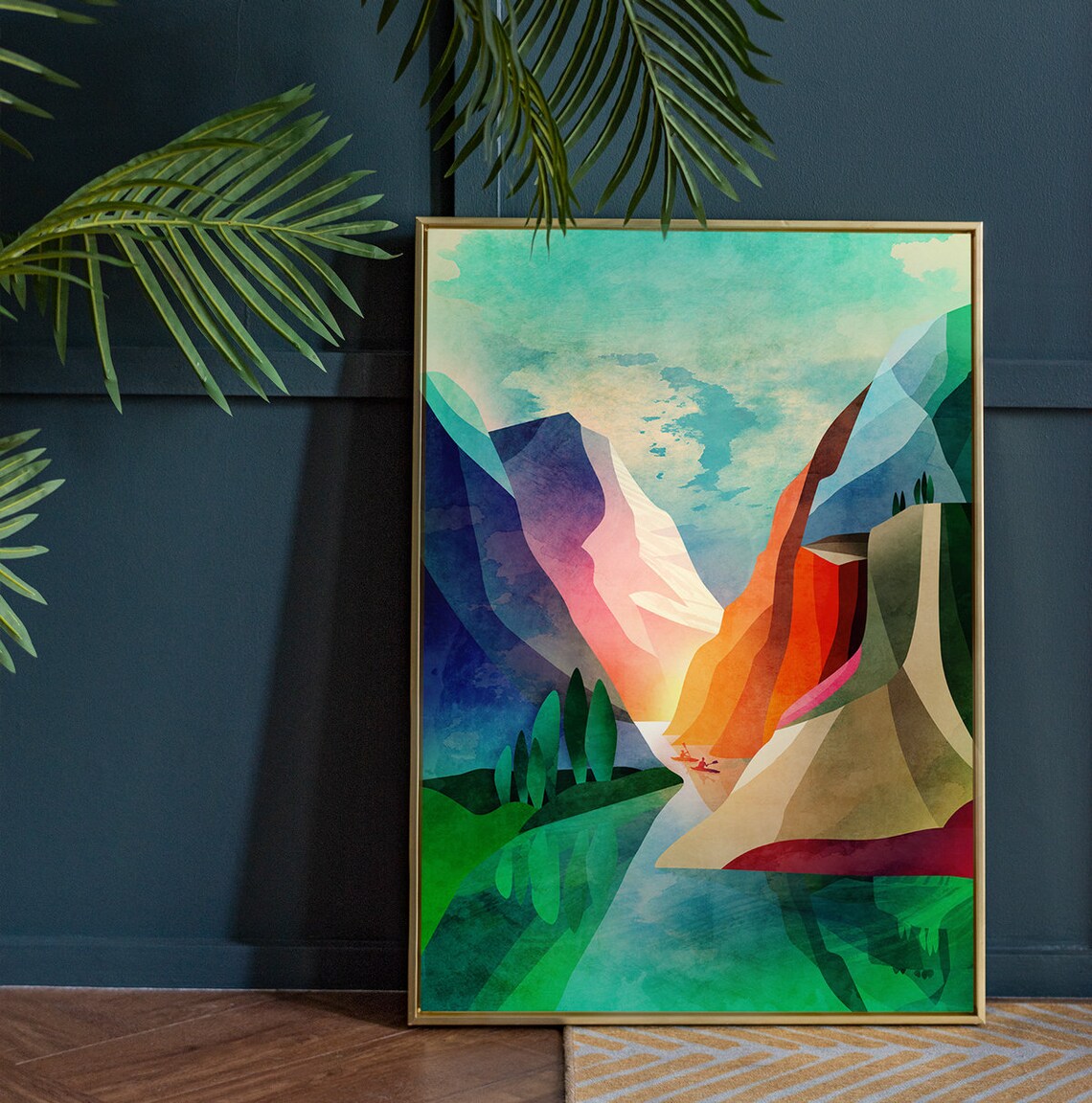 Kayaking In Canyon Art Print, Nature Landscape - Image 3