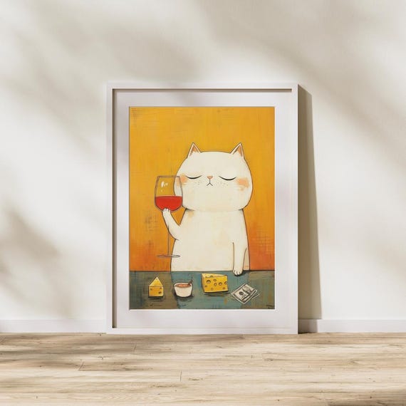 Cat Wine Poster Funny Poker Wall Art Cheese And Print Vintage Style Kitchen Decor Cozy Feline Artwork For Living Room