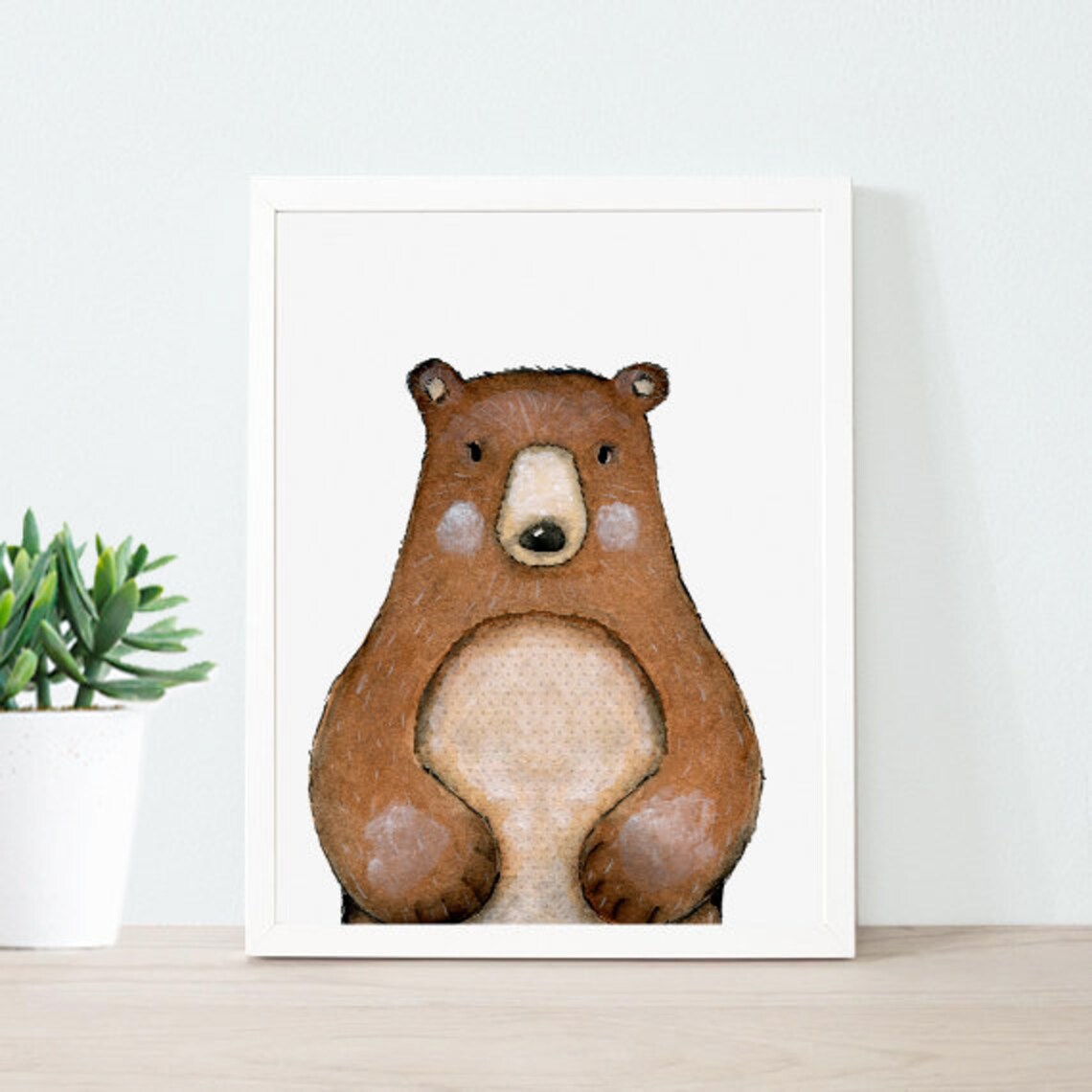 Bear Watercolor Nursery Art Print, Peekaboo Animal