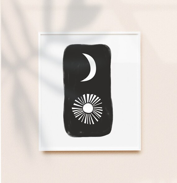 Sun and Moon Modern Wall Decor, Minimalist Abstract Print