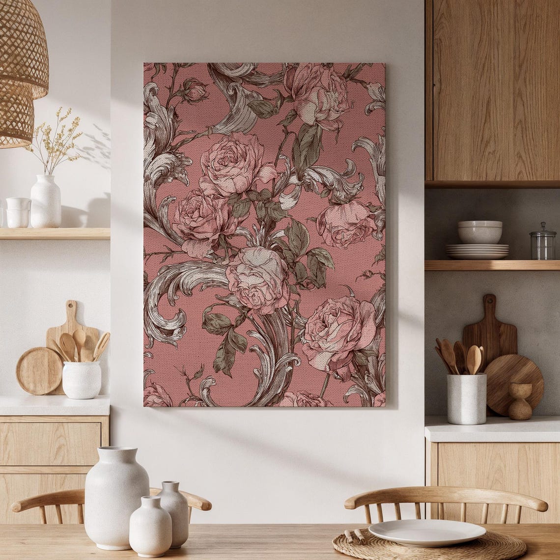 Vintage Pink Roses Baroque Floral Pattern Elegant Bloom Poster
