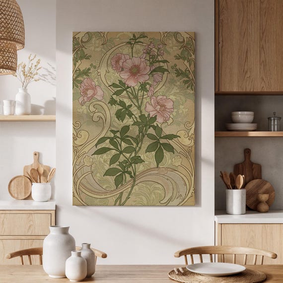 Framed Vintage Floral Canvas Print Pink Green Peony And Leaves Art Elegant Botanical Wall Decor For Living Room Office Bedroom