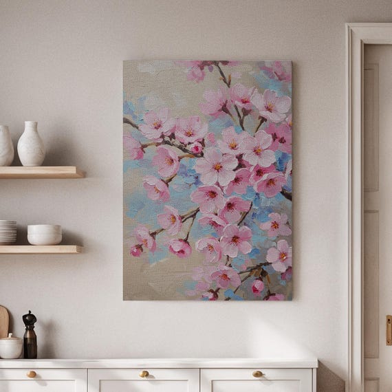 Cherry Blossom Canvas Print Soft Pink Flowers With Blue Sky Background Elegant Floral Art For Living Room Bedroom Or Office Decor
