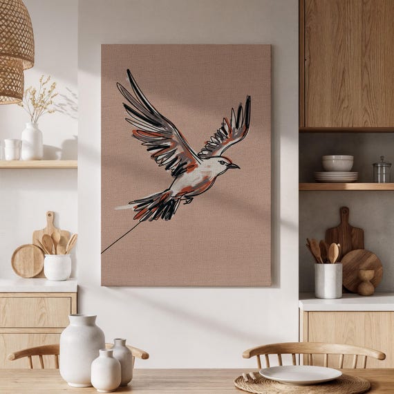 Framed Bird In Flight Canvas Art Minimalist Illustration Modern Line Drawing Print Artwork For Stylish Living Room Or Office Decor
