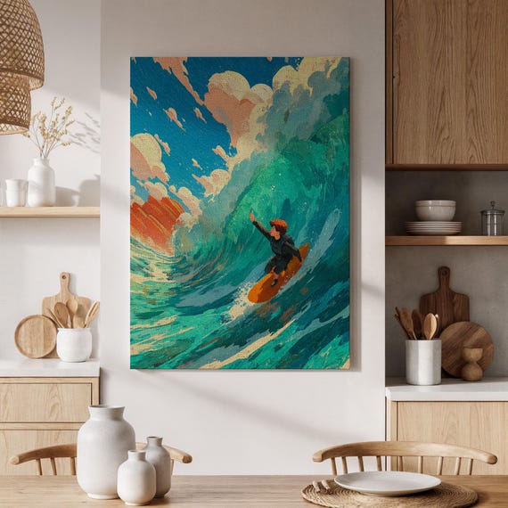 Surfer Canvas Print Vibrant Wave Artwork Beach And Ocean Surfing Wall Decor Colorful Seascape Art For Living Room Bedroom Or Office