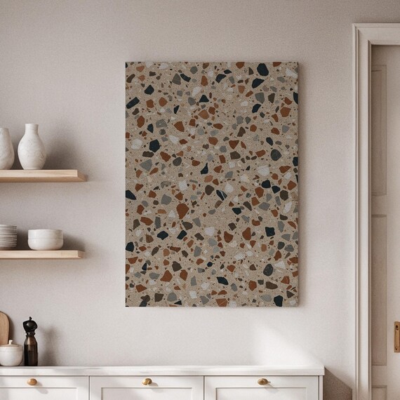 Framed Terrazzo Canvas Print Abstract Minimalist Art Modern Stone Texture Wall Decor In Neutral Tones For Office Living Room Or Kitchen