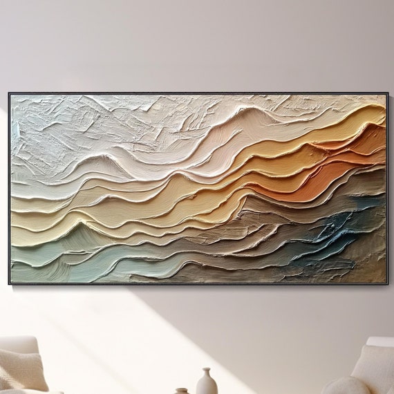 Abstract Colorful Hills Texture Wall Art 3d Hand Drawn Thick Palette Knife Art Original Gypsum Style Oil Painting Neutral Wabi Sabi