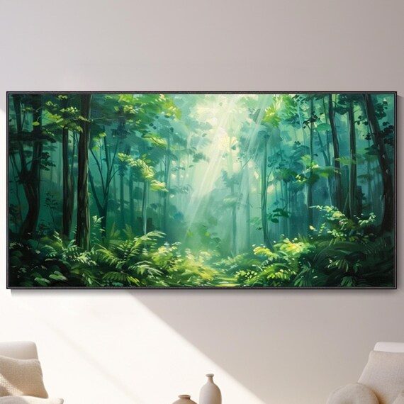 Nature Magic Forest Landscape Green Plants Oil Painting Abstract Light Texture Wall Art Amazon Rainforest Art Modern Woodland